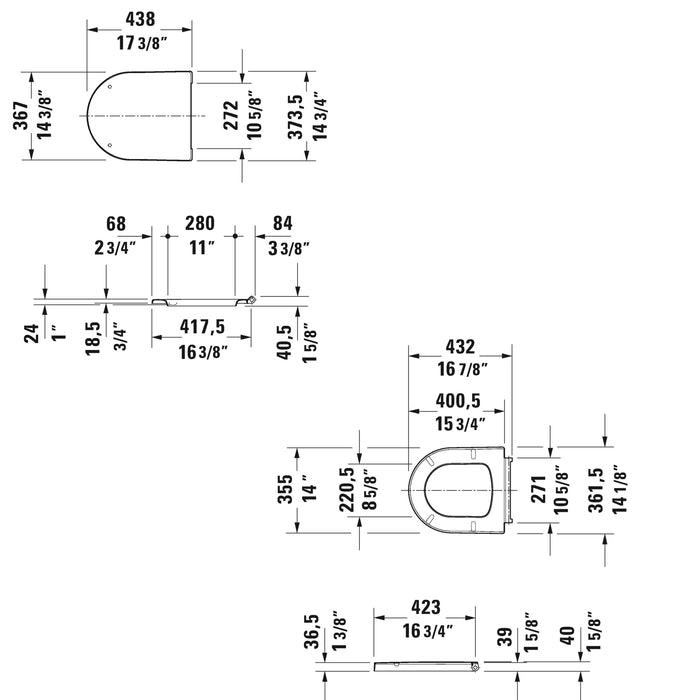 Duravit 0020190000 ME by Starck Compact Closed-Front Toilet Seat with Cover - White