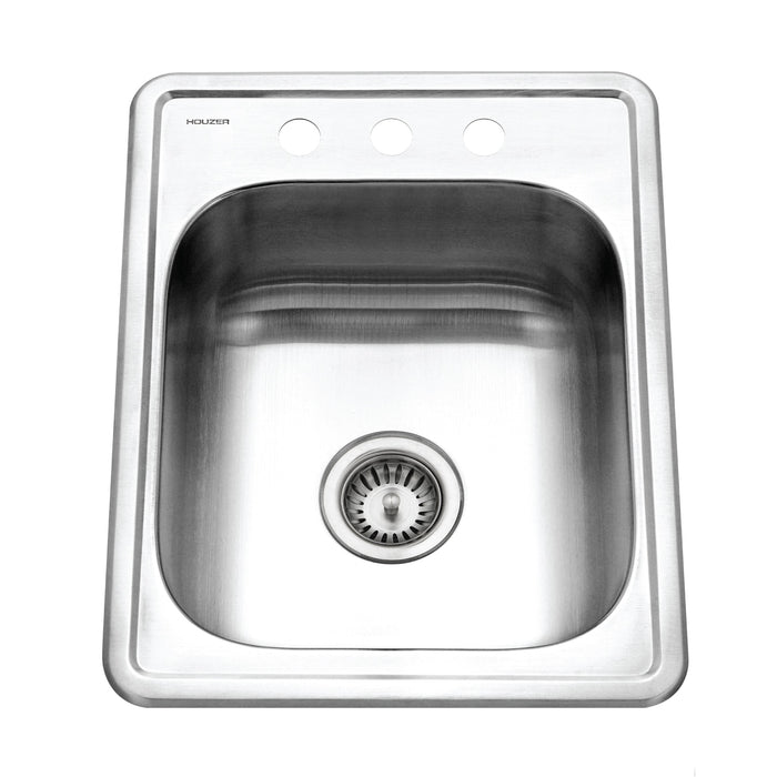 Houzer 1722-7BS-1 Hospitality 17" Stainless Steel Drop-in Topmount 3-Hole Large Bar and Prep Sink