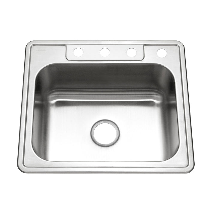 Houzer 2522-8BS4-1 Glowtone 25" Stainless Steel Drop-in Topmount 4-Hole Single Bowl 8" Deep Kitchen Sink
