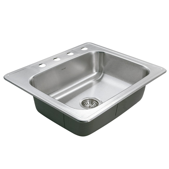 Houzer 2522-8BS4-1 Glowtone 25" Stainless Steel Drop-in Topmount 4-Hole Single Bowl 8" Deep Kitchen Sink