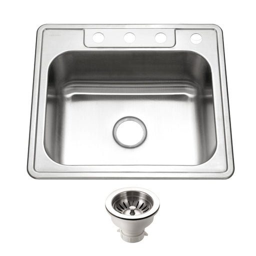 Houzer 2522-8BS4-C Glowtone 25" Stainless Steel Drop-in Topmount 4-Hole Single Bowl 8" Deep Kitchen Sink