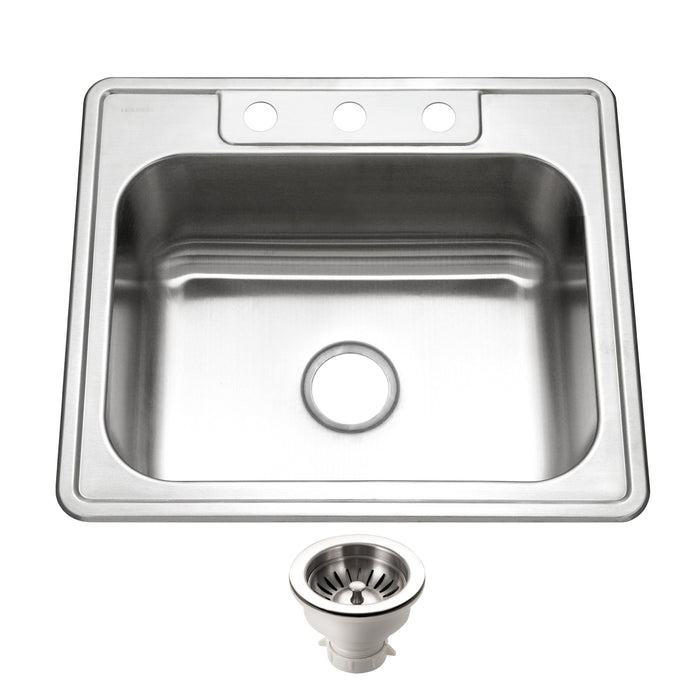 Houzer 2522-9BS3-C Glowtone 25" Stainless Steel Drop-in Topmount 3-Hole Single Bowl 9" Deep Kitchen Sink