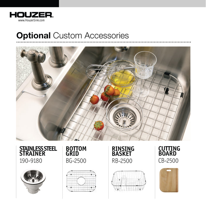 Houzer 2522-9BS4-1 Glowtone 25" Stainless Steel Drop-in Topmount 4-Hole Single Bowl 9" Deep Kitchen Sink