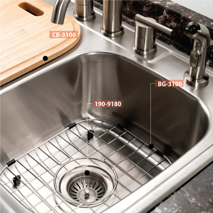 Houzer 3322-8BS4-1 Glowtone 33" Stainless Steel Drop-in Topmount 4-Hole 50/50 Double Bowl 8" Deep Kitchen Sink