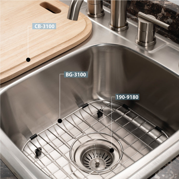 Houzer 3322-9BS3-1 Glowtone 33" Stainless Steel Drop-in Topmount 3-Hole 50/50 Double Bowl 9" Deep Kitchen Sink