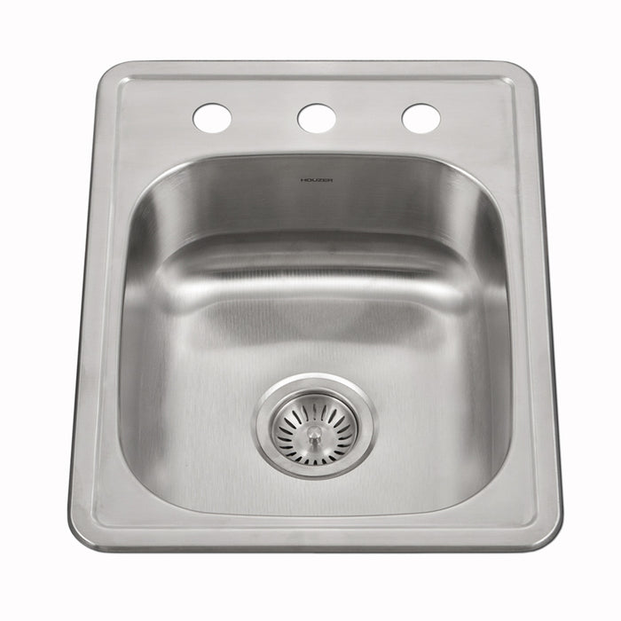 Houzer A1722-503-1 ADA Compliant 17" Stainless Steel Drop-in Topmount 3-Hole 5" Deep Large Bar and Prep Sink