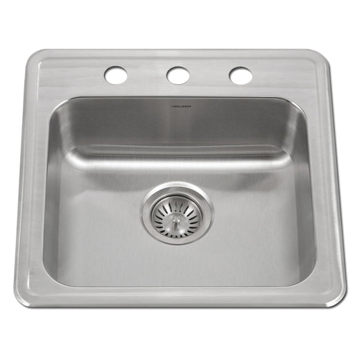 Houzer A1919-503-1 ADA Compliant 19" Stainless Steel Drop-in Topmount 3-Hole 5" Deep Single Bowl Kitchen Sink