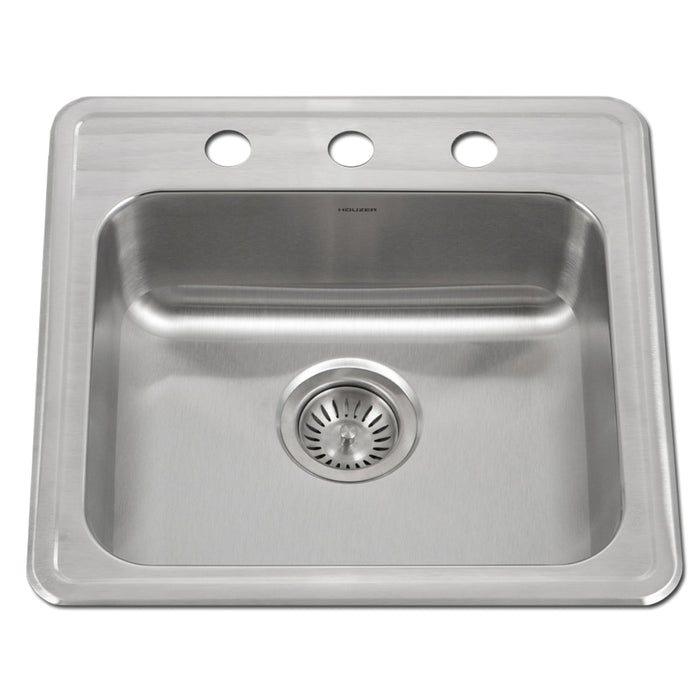 Houzer A1919-503-1 ADA Compliant 19" Stainless Steel Drop-in Topmount 3-Hole 5" Deep Single Bowl Kitchen Sink
