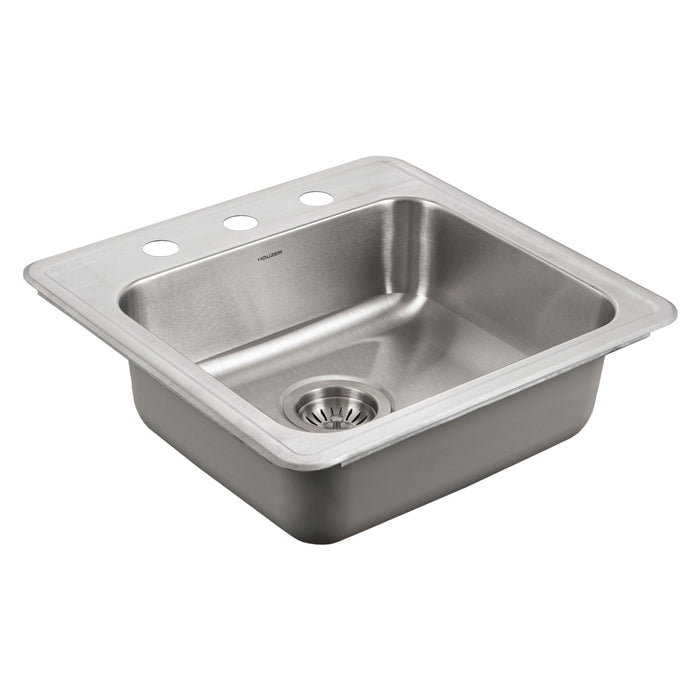 Houzer A1919-503-1 ADA Compliant 19" Stainless Steel Drop-in Topmount 3-Hole 5" Deep Single Bowl Kitchen Sink