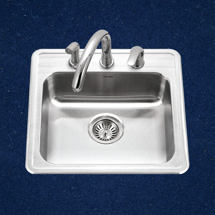 Houzer A1919-503-1 ADA Compliant 19" Stainless Steel Drop-in Topmount 3-Hole 5" Deep Single Bowl Kitchen Sink