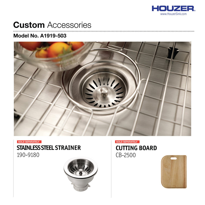 Houzer A1919-503-1 ADA Compliant 19" Stainless Steel Drop-in Topmount 3-Hole 5" Deep Single Bowl Kitchen Sink