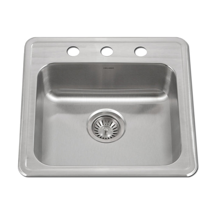 Houzer A1919-603-1 ADA Compliant 19" Stainless Steel Drop-in Topmount 3-Hole 5" Deep Single Bowl Kitchen Sink