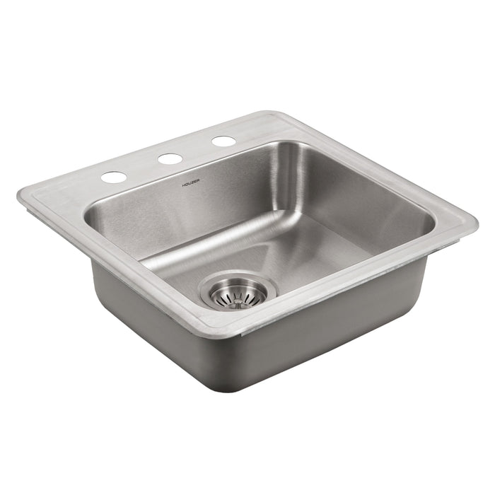 Houzer A1919-603-1 ADA Compliant 19" Stainless Steel Drop-in Topmount 3-Hole 5" Deep Single Bowl Kitchen Sink