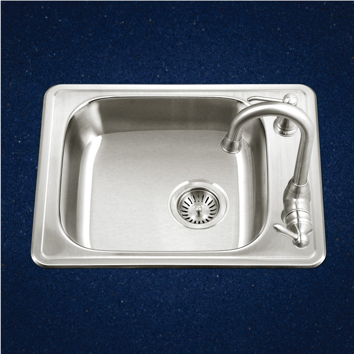 Houzer A2217-602-1 ADA Compliant 22" Stainless Steel Drop-in Topmount 2-Hole 6" Deep Single Bowl Kitchen Sink