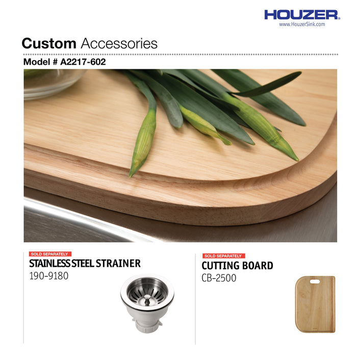 Houzer A2217-602-1 ADA Compliant 22" Stainless Steel Drop-in Topmount 2-Hole 6" Deep Single Bowl Kitchen Sink