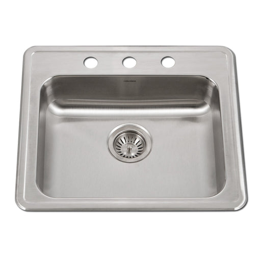 Houzer A2219-603-1 ADA Compliant 22" Stainless Steel Drop-in Topmount 3-Hole 6" Deep Single Bowl Kitchen Sink