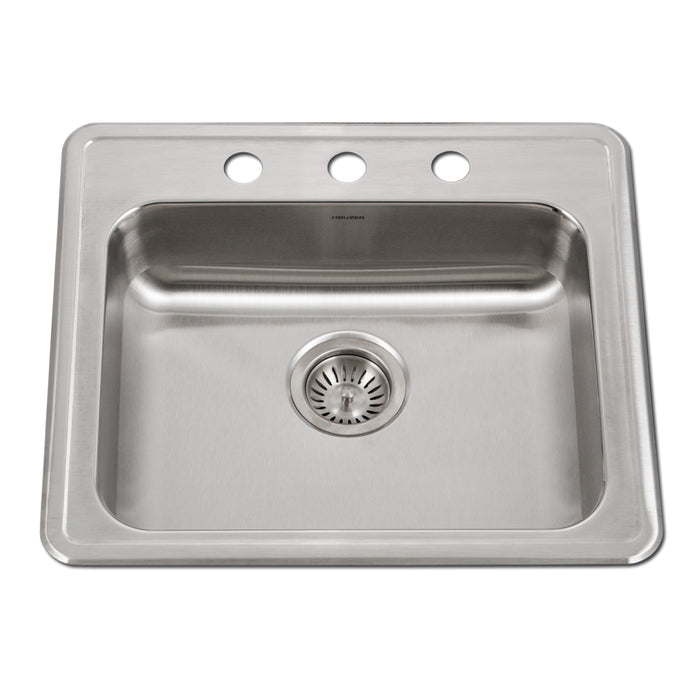 Houzer A2219-603-1 ADA Compliant 22" Stainless Steel Drop-in Topmount 3-Hole 6" Deep Single Bowl Kitchen Sink