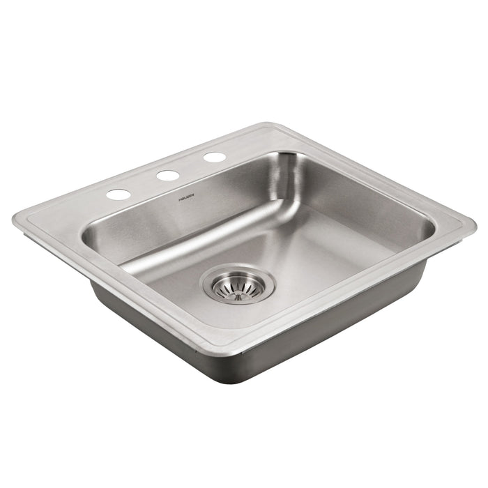 Houzer A2219-603-1 ADA Compliant 22" Stainless Steel Drop-in Topmount 3-Hole 6" Deep Single Bowl Kitchen Sink