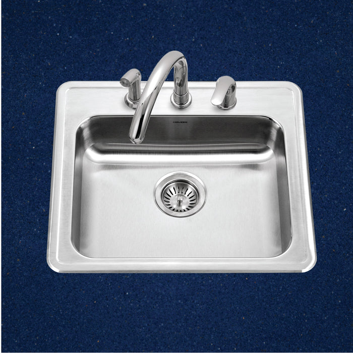 Houzer A2219-603-1 ADA Compliant 22" Stainless Steel Drop-in Topmount 3-Hole 6" Deep Single Bowl Kitchen Sink