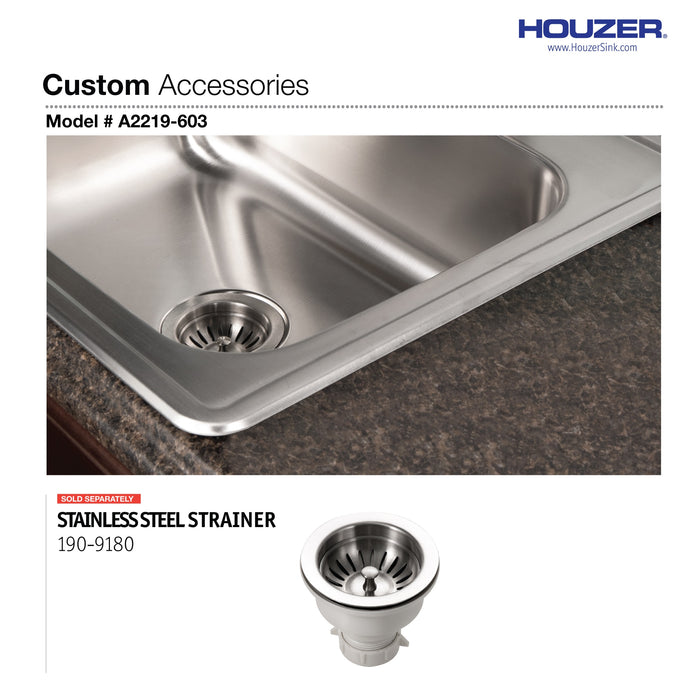 Houzer A2219-603-1 ADA Compliant 22" Stainless Steel Drop-in Topmount 3-Hole 6" Deep Single Bowl Kitchen Sink