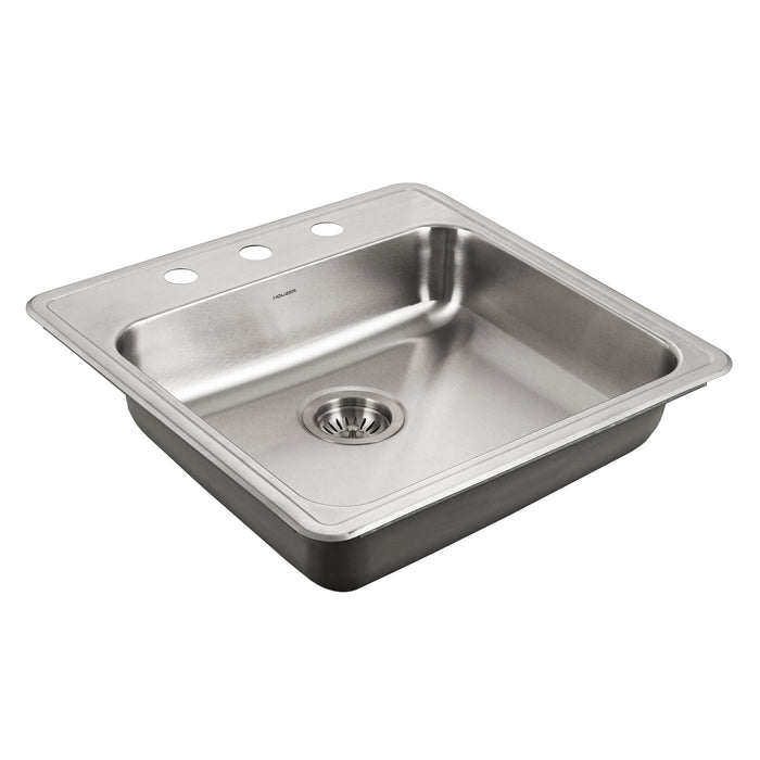 Houzer A2222-503-1 ADA Compliant 22" Stainless Steel Drop-in Topmount 3-Hole 5" Deep Single Bowl Kitchen Sink