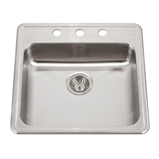 Houzer A2222-603-1 ADA Compliant 22" Stainless Steel Drop-in Topmount 3-Hole 6" Deep Single Bowl Kitchen Sink