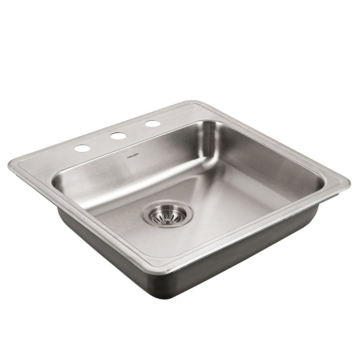 Houzer A2222-603-1 ADA Compliant 22" Stainless Steel Drop-in Topmount 3-Hole 6" Deep Single Bowl Kitchen Sink