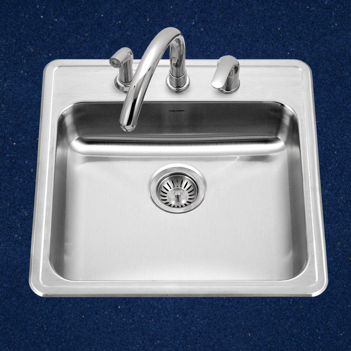 Houzer A2222-603-1 ADA Compliant 22" Stainless Steel Drop-in Topmount 3-Hole 6" Deep Single Bowl Kitchen Sink