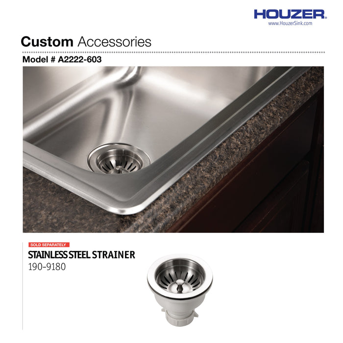 Houzer A2222-603-1 ADA Compliant 22" Stainless Steel Drop-in Topmount 3-Hole 6" Deep Single Bowl Kitchen Sink