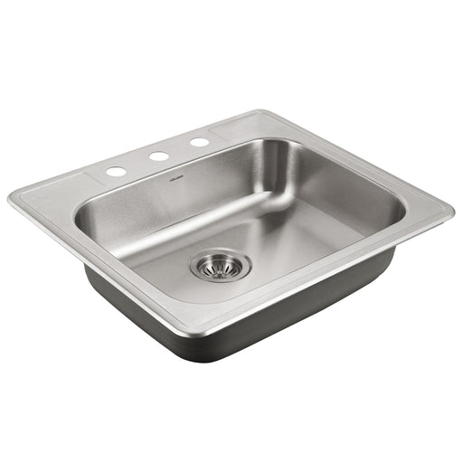 Houzer A2522-503-1 ADA Compliant 25" Stainless Steel Drop-in Topmount 3-Hole 5" Deep Single Bowl Kitchen Sink