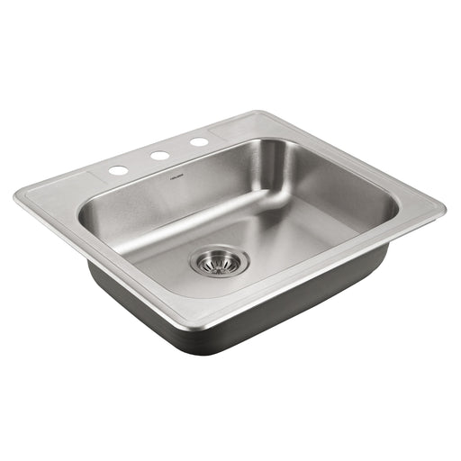 Houzer A2522-603-1 ADA Compliant 25" Stainless Steel Drop-in Topmount 3-Hole 5" Deep Single Bowl Kitchen Sink
