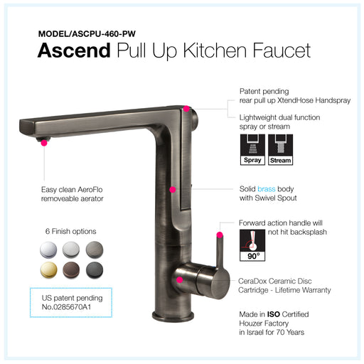 Houzer ASCPU-460-PW Ascend Series Single Handle Pull-Out Kitchen Faucet