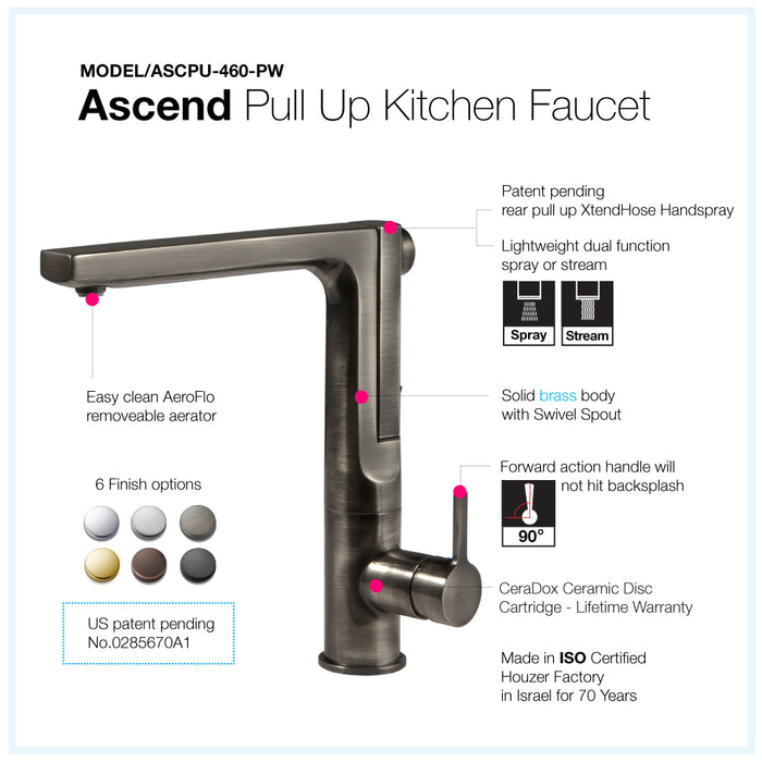 Houzer ASCPU-460-PW Ascend Series Single Handle Pull-Out Kitchen Faucet