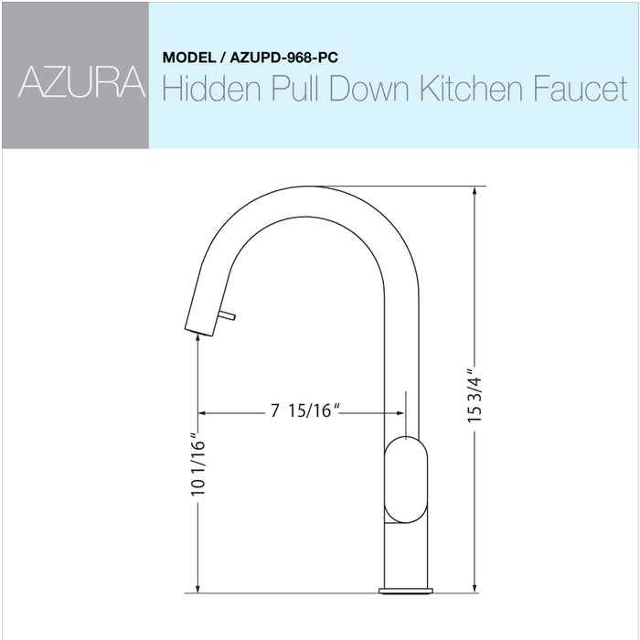 Houzer AZUPD-968-PC Azura Series Polished Chrome Single Handle Hidden Pull-Down Kitchen Faucet