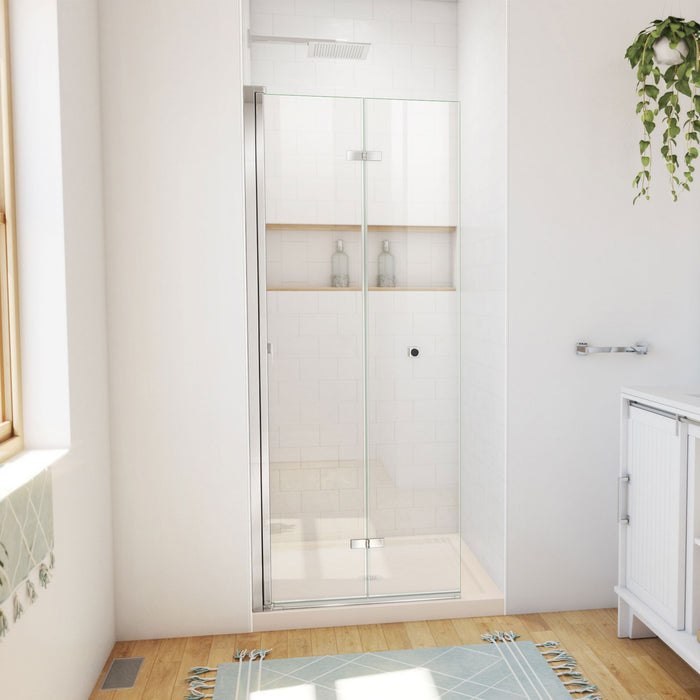 DreamLine DL-6528QC-22-01 Aqua-Q Fold 36" D x 36" W x 74 3/4" H Frameless Bi-Fold Shower Door in Chrome with Biscuit Base Kit