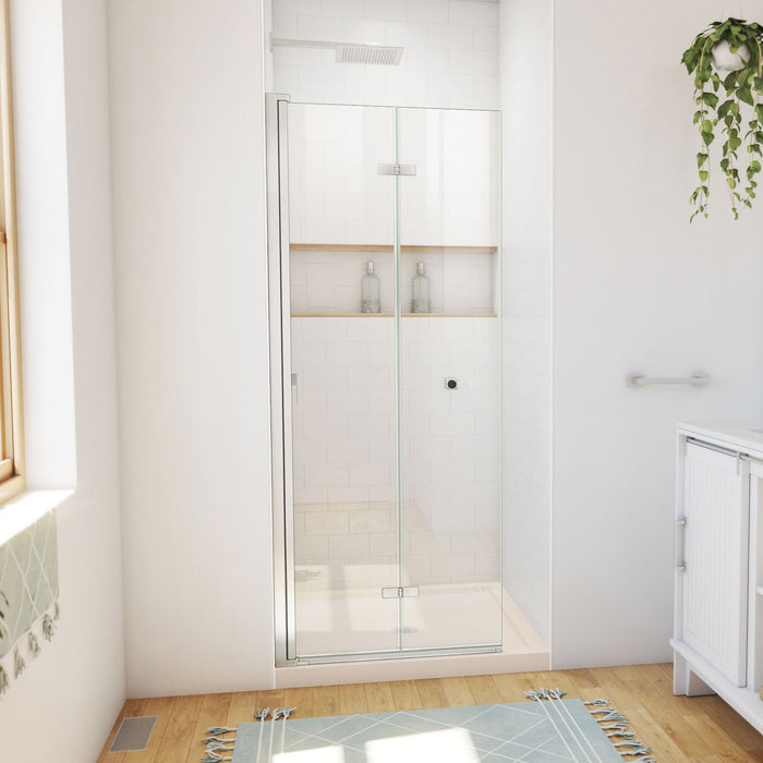 DreamLine DL-6528QC-22-04 Aqua-Q Fold 36" D x 36" W x 74 3/4" H Frameless Bi-Fold Shower Door in Brushed Nickel with Biscuit Base Kit