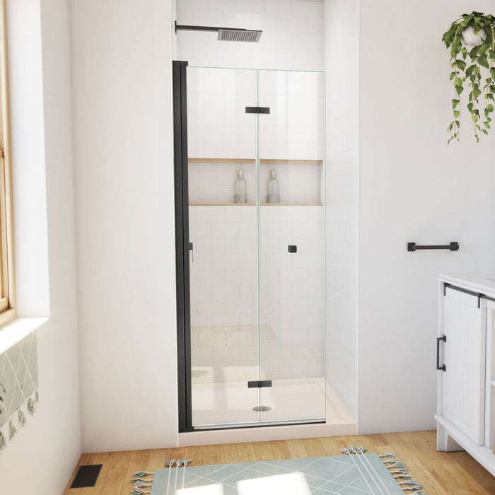 DreamLine DL-6528QC-22-09 Aqua-Q Fold 36" D x 36" W x 74 3/4" H Frameless Bi-Fold Shower Door in Satin Black with Biscuit Base Kit