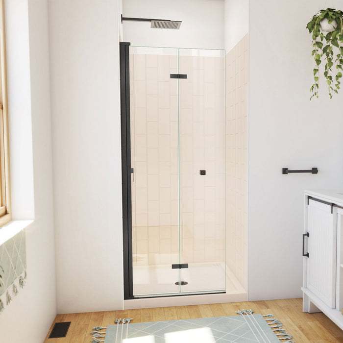 DreamLine DL-6527QC-22-09 Aqua-Q Fold 32" D x 32" W x 76 3/4" H Frameless Bi-Fold Shower Door in Satin Black with Biscuit Base and Walls Kit