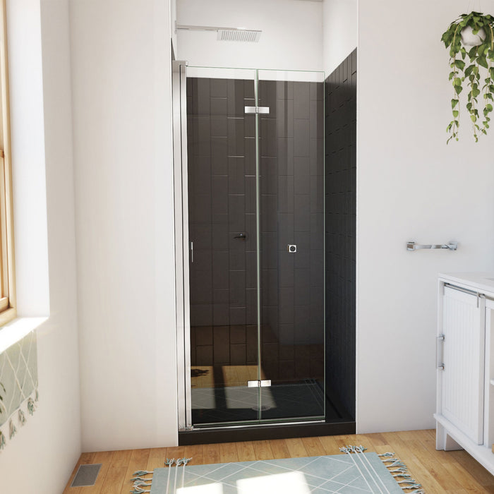 DreamLine DL-6527QC-88-01 Aqua-Q Fold 32" D x 32" W x 76 3/4" H Frameless Bi-Fold Shower Door in Chrome with Black Base and Walls Kit