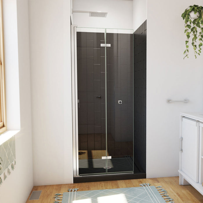DreamLine DL-6527QC-88-04 Aqua-Q Fold 32" D x 32" W x 76 3/4" H Frameless Bi-Fold Shower Door in Brushed Nickel with Black Base and Walls Kit
