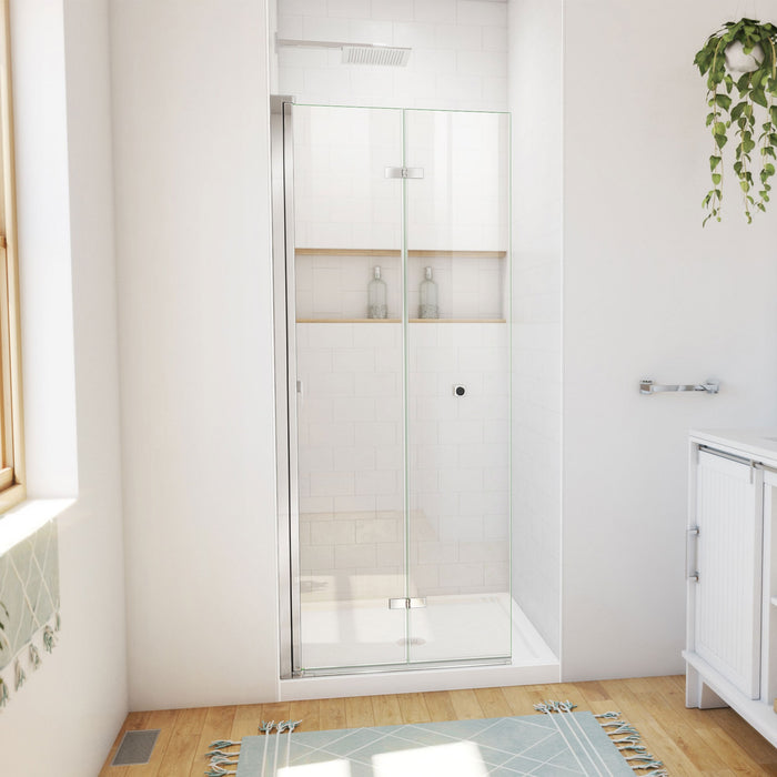 DreamLine DL-6528QC-01 Aqua-Q Fold 36" D x 36" W x 74 3/4" H Frameless Bi-Fold Shower Door in Chrome with White Base Kit