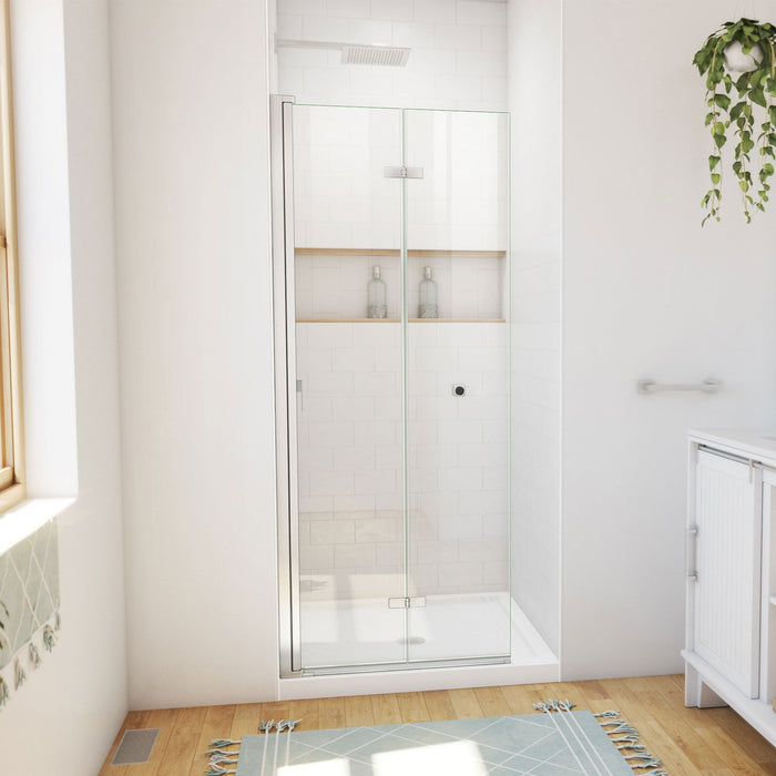 DreamLine DL-6528QC-04 Aqua-Q Fold 36" D x 36" W x 74 3/4" H Frameless Bi-Fold Shower Door in Brushed Nickel with White Base Kit