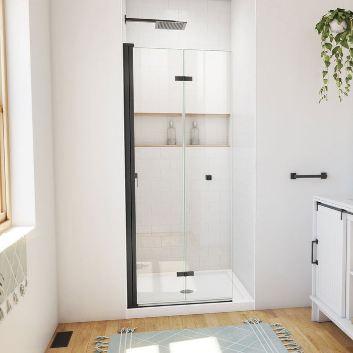 DreamLine DL-6528QC-09 Aqua-Q Fold 36" D x 36" W x 74 3/4" H Frameless Bi-Fold Shower Door in Satin Black with White Base Kit