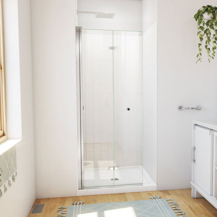 DreamLine DL-6527QC-01 Aqua-Q Fold 32" D x 32" W x 76 3/4" H Frameless Bi-Fold Shower Door in Chrome with White Base and Walls Kit
