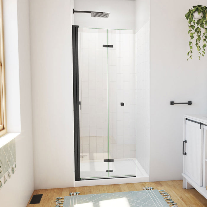 DreamLine DL-6527QC-09 Aqua-Q Fold 32" D x 32" W x 76 3/4" H Frameless Bi-Fold Shower Door in Satin Black with White Base and Walls Kit