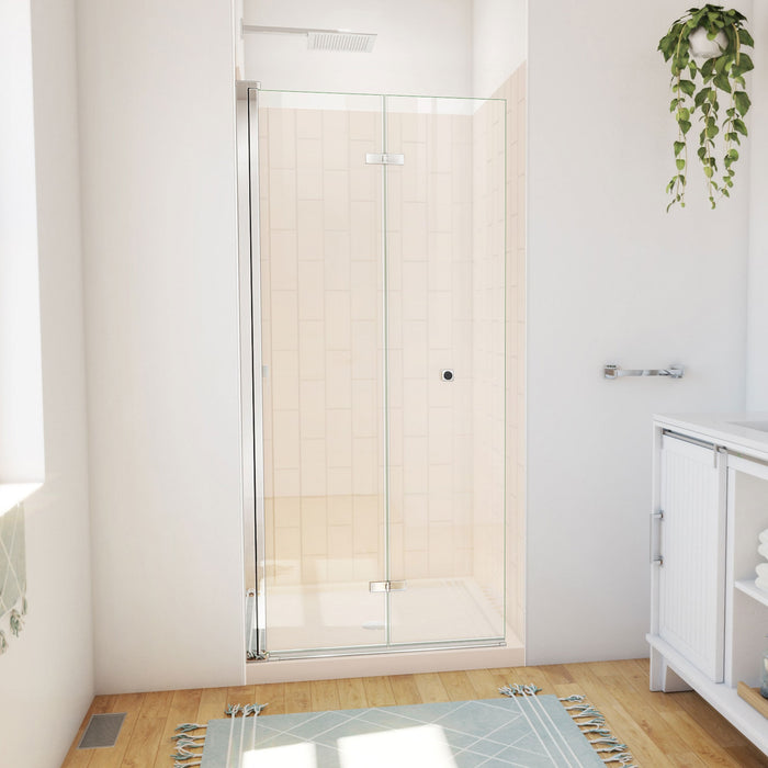 DreamLine DL-6526QC-22-01 Aqua-Q Fold 36" D x 36" W x 76 3/4" H Frameless Bi-Fold Shower Door in Chrome with Biscuit Base and Walls Kit