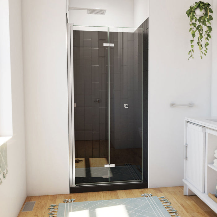 DreamLine DL-6526QC-88-04 Aqua-Q Fold 36" D x 36" W x 76 3/4" H Frameless Bi-Fold Shower Door in Brushed Nickel with Black Base and Walls Kit