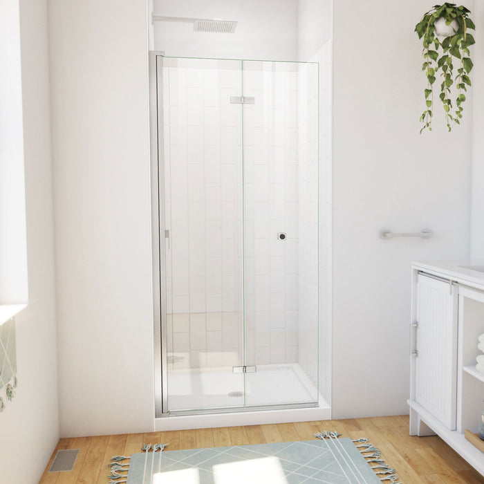 DreamLine DL-6526QC-04 Aqua-Q Fold 36" D x 36" W x 76 3/4" H Frameless Bi-Fold Shower Door in Brushed Nickel with White Base and Walls Kit