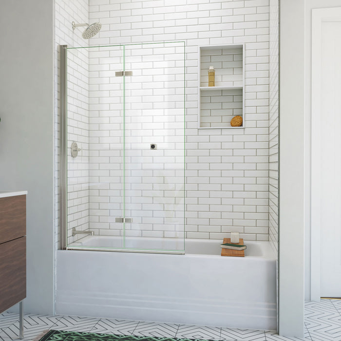 DreamLine SD-363658Q-04 Aqua-Q Fold 36" W x 58" H Frameless Bi-Fold Tub Door in Brushed Nickel