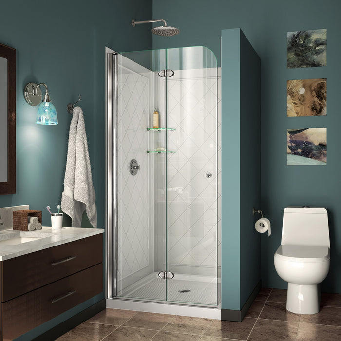 DreamLine DL-6526-01 Aqua Fold 36"D x 36"W x 76 3/4"H Frameless Bi-Fold Shower Door in Chrome with White Base and Backwall Kit